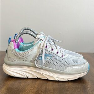 Skechers D’LUX Walker Gray and Blue Sneakers Womens Size 8.5